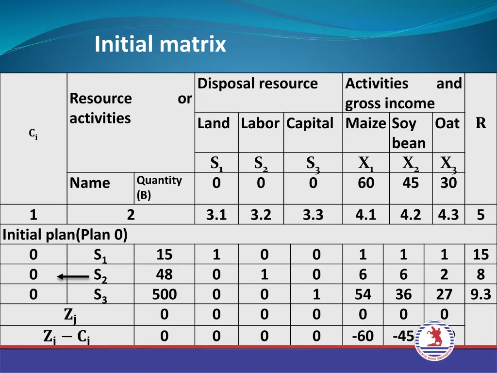 initial matrix