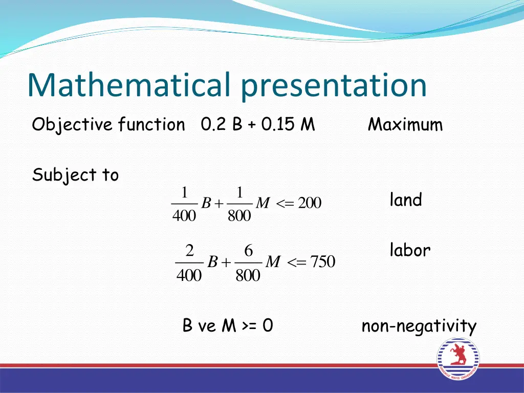 mathematical presentation objective function