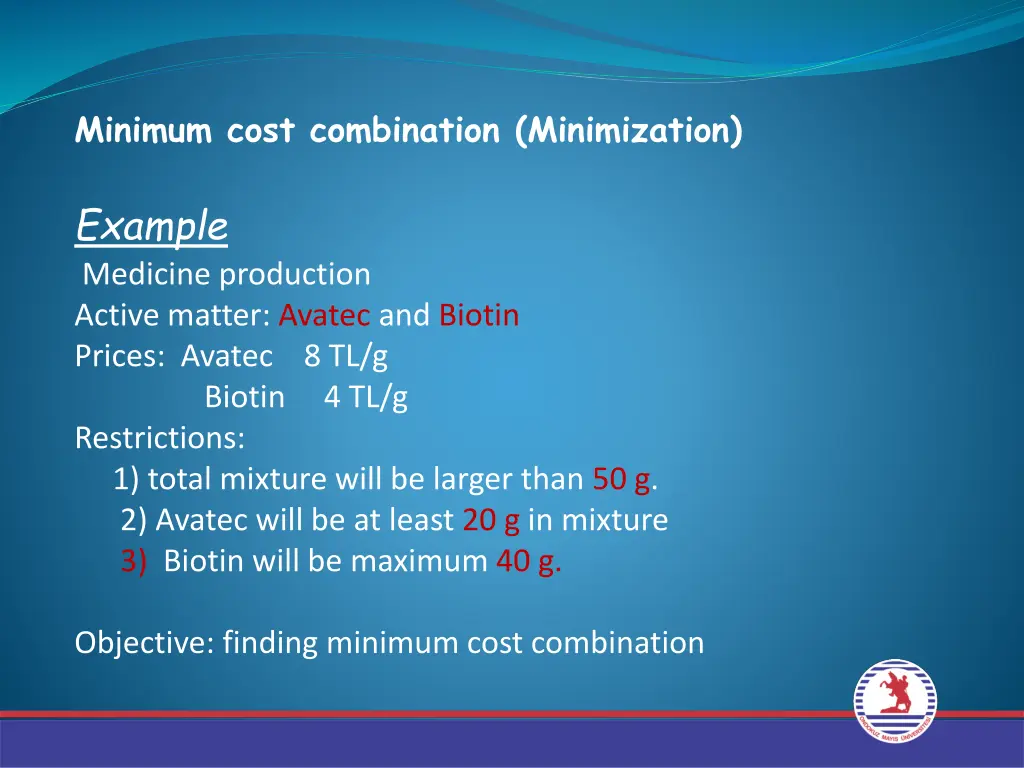 minimum cost combination minimization