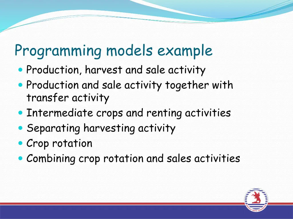 programming models example production harvest