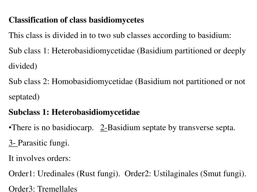 classification of class basidiomycetes