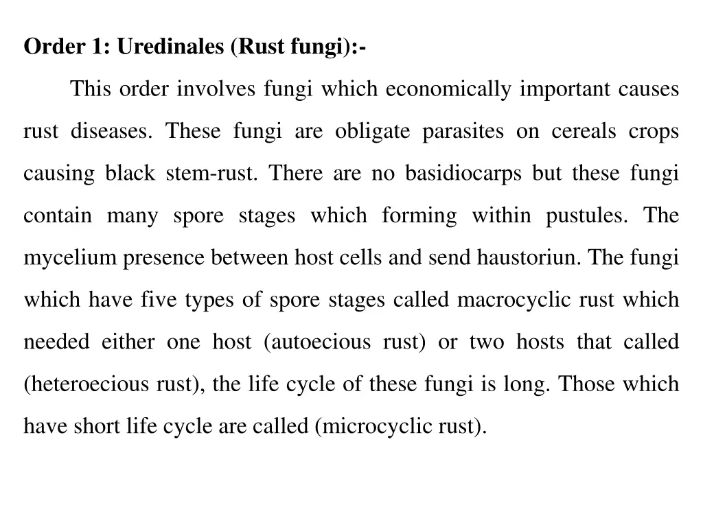 order 1 uredinales rust fungi