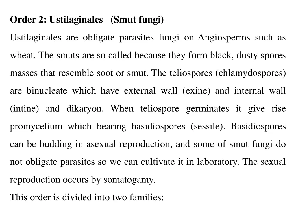 order 2 ustilaginales smut fungi