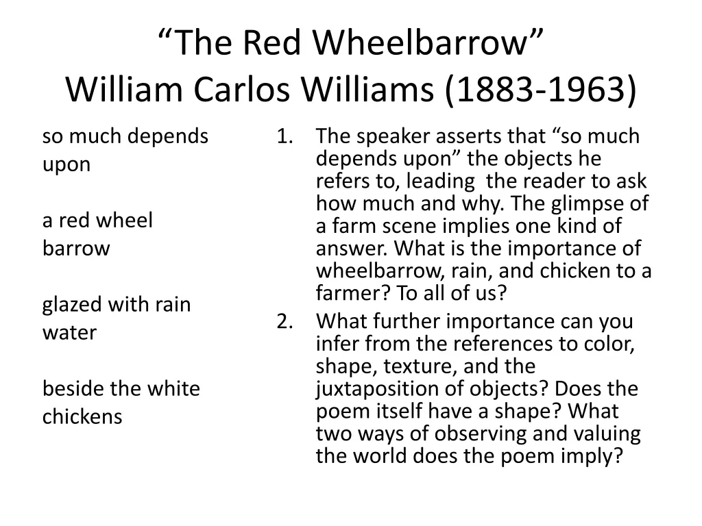 the red wheelbarrow william carlos williams 1883