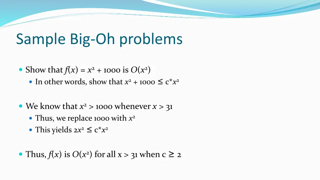 sample big oh problems