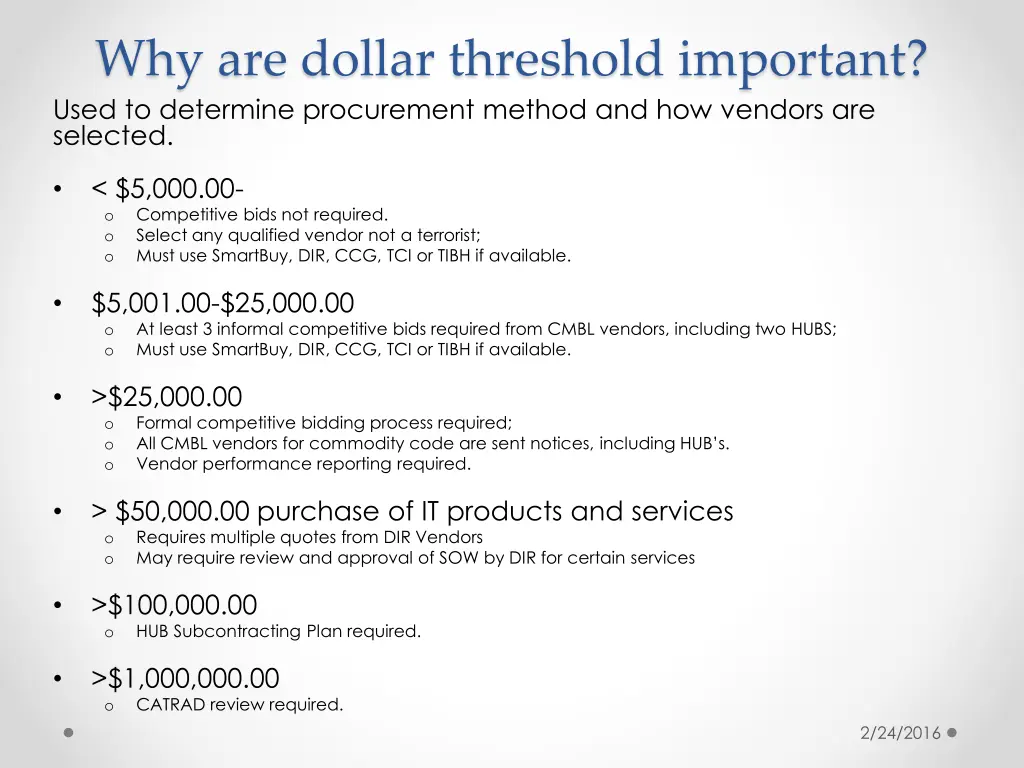 why are dollar threshold important used