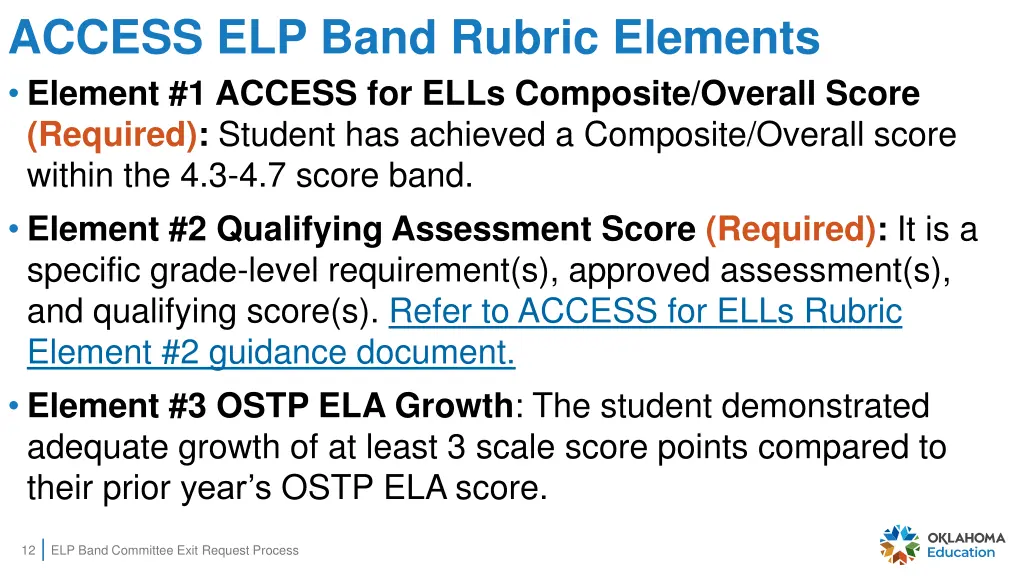 access elp band rubric elements element 1 access