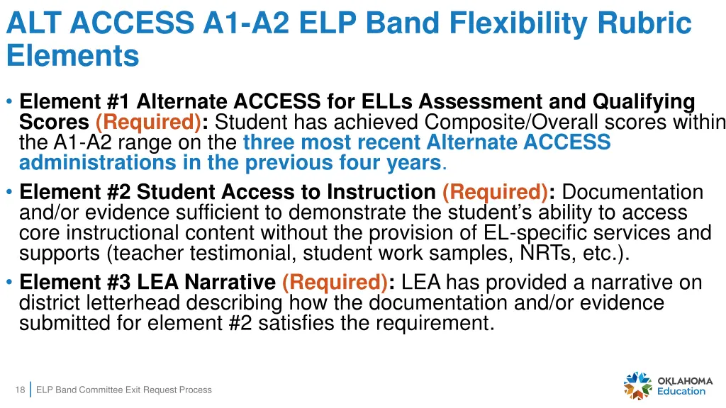 alt access a1 a2 elp band flexibility rubric