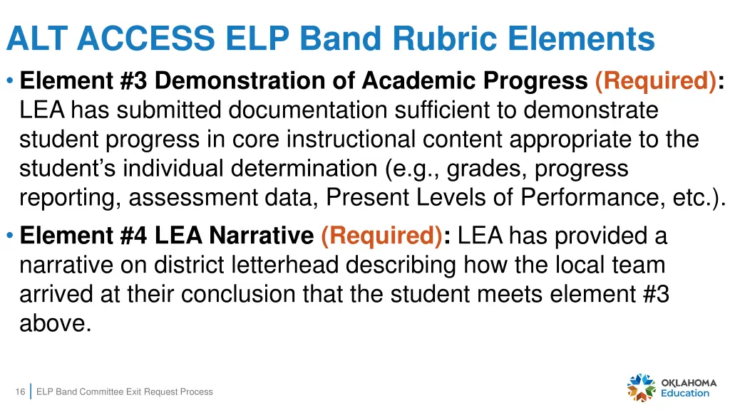 alt access elp band rubric elements element