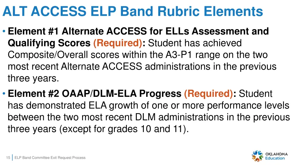 alt access elp band rubric elements