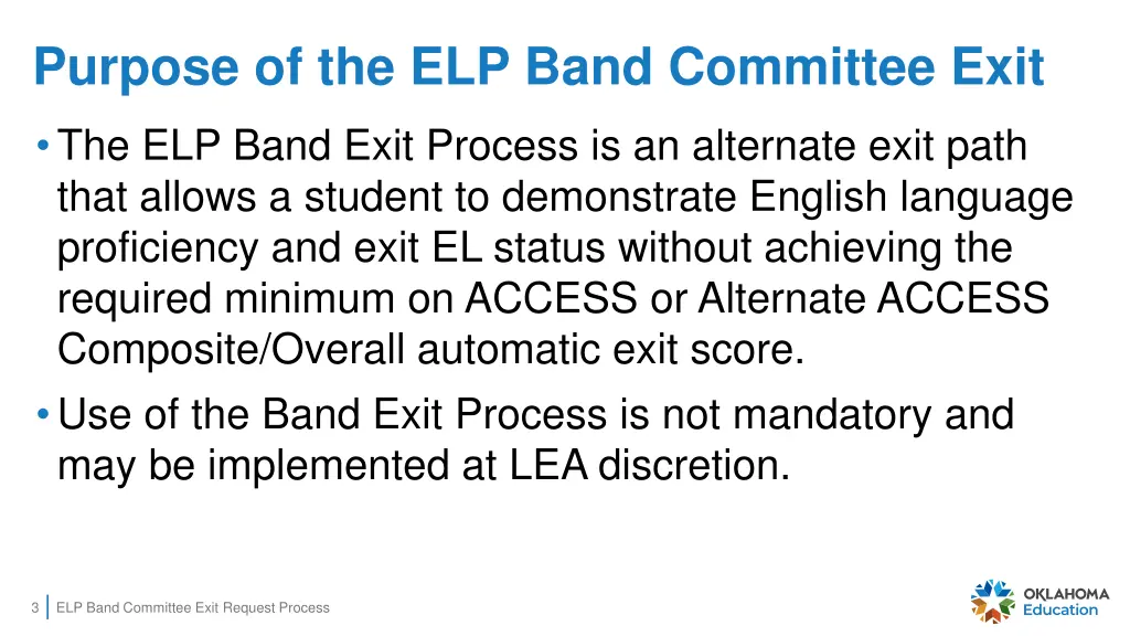 purpose of the elp band committee exit