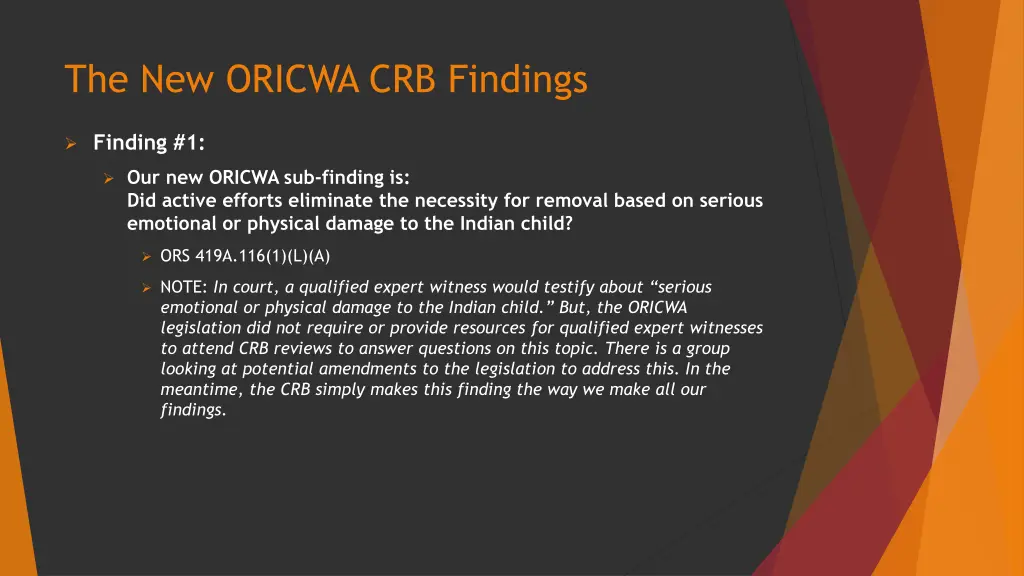 the new oricwa crb findings 2