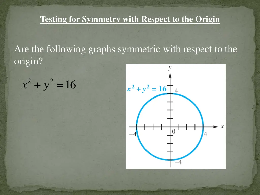 testing for symmetry with respect to the origin