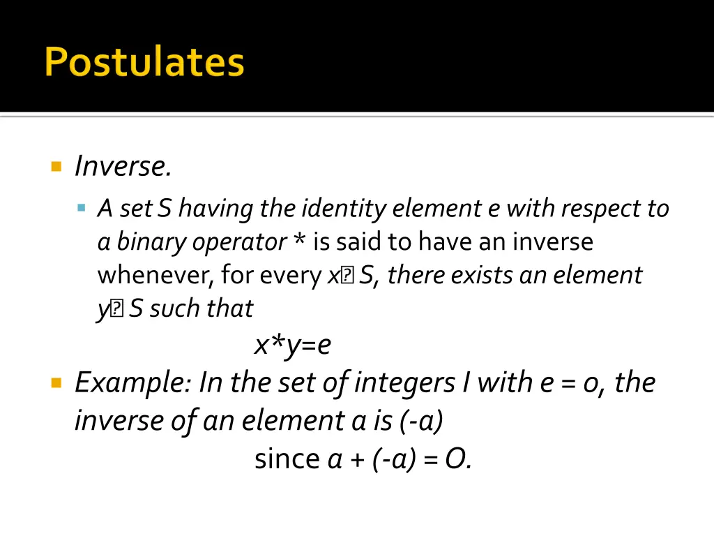 inverse a set s having the identity element