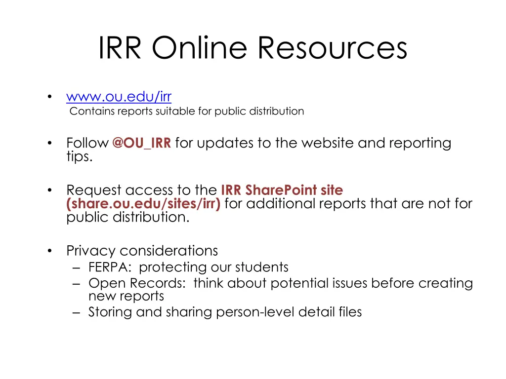 irr online resources