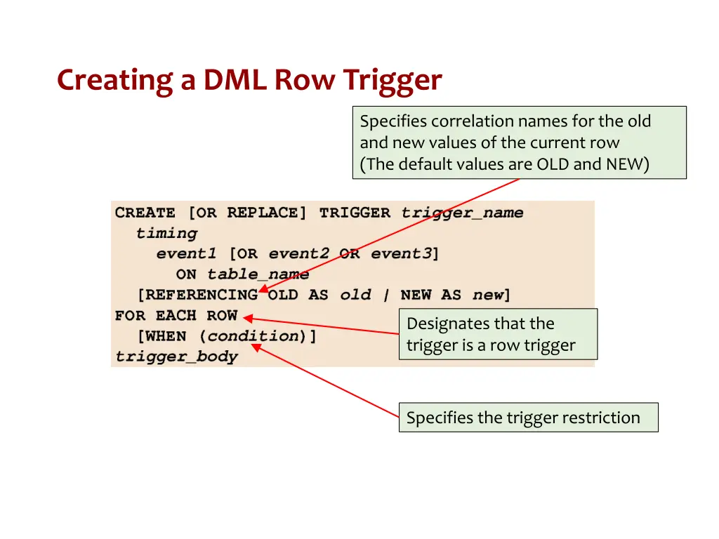 creating a dml row trigger