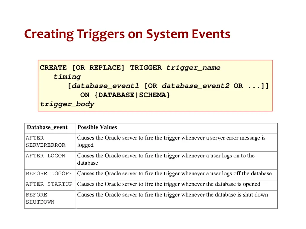 creating triggers on system events