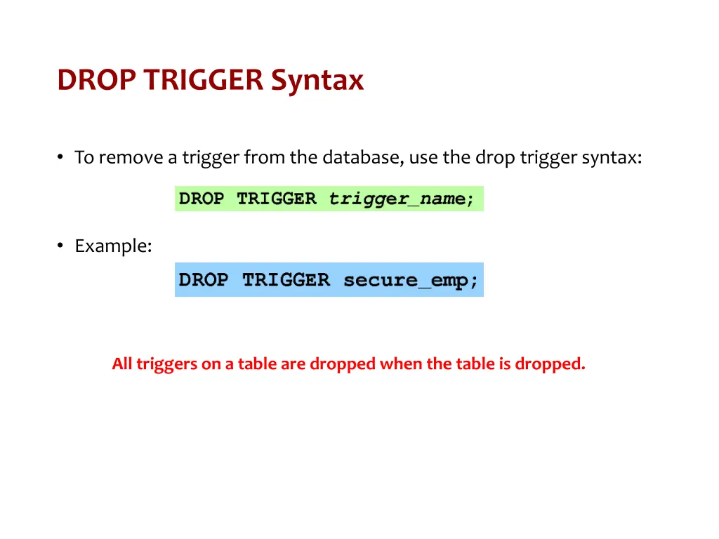 drop trigger syntax