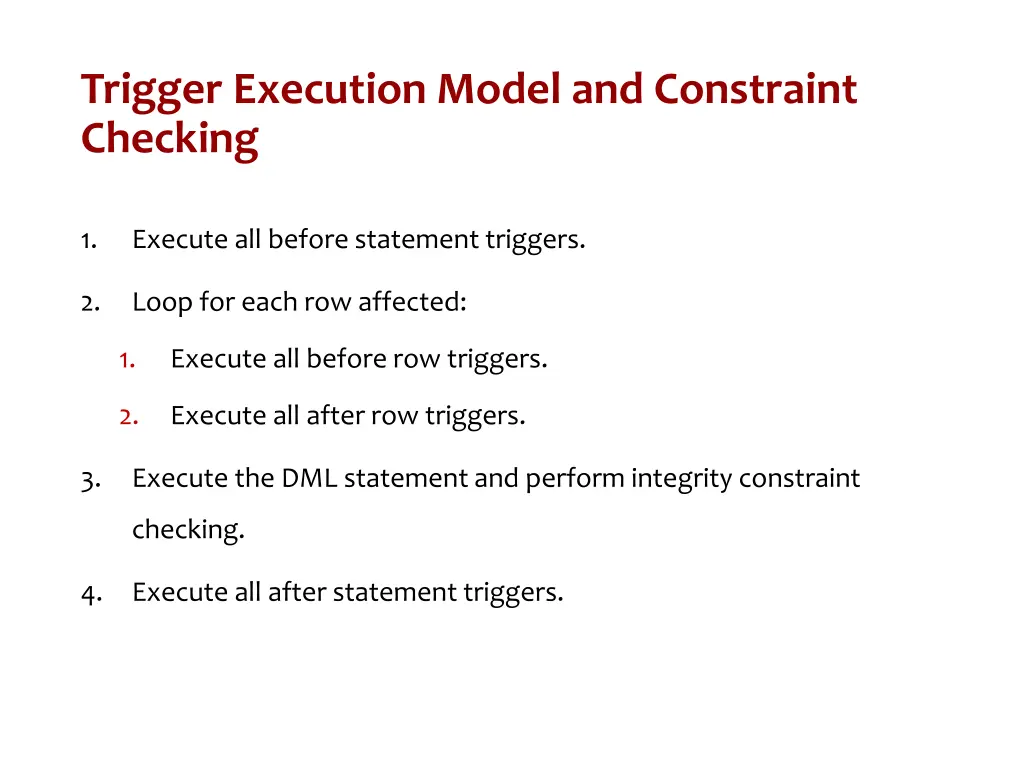 trigger execution model and constraint checking