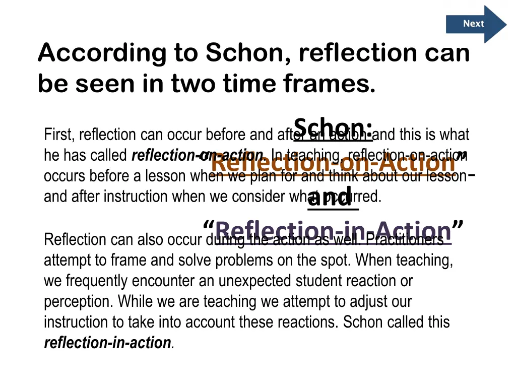 according to schon reflection can be seen