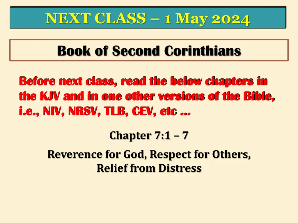 next class 1 may 2024