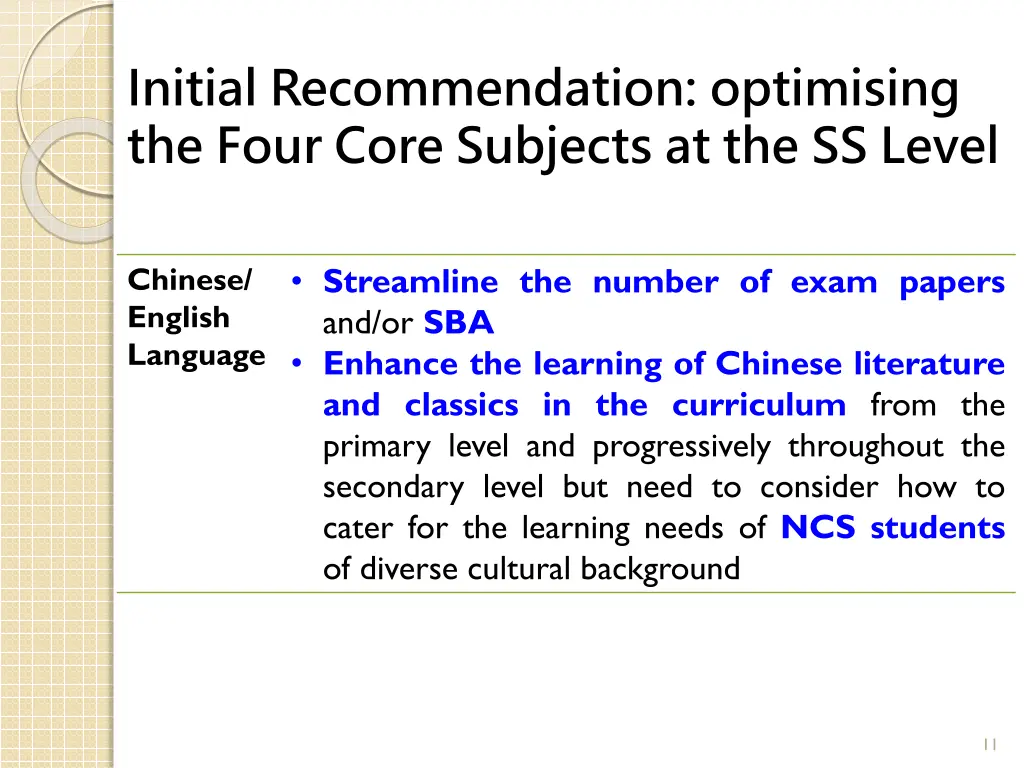 initial recommendation optimising the four core 1