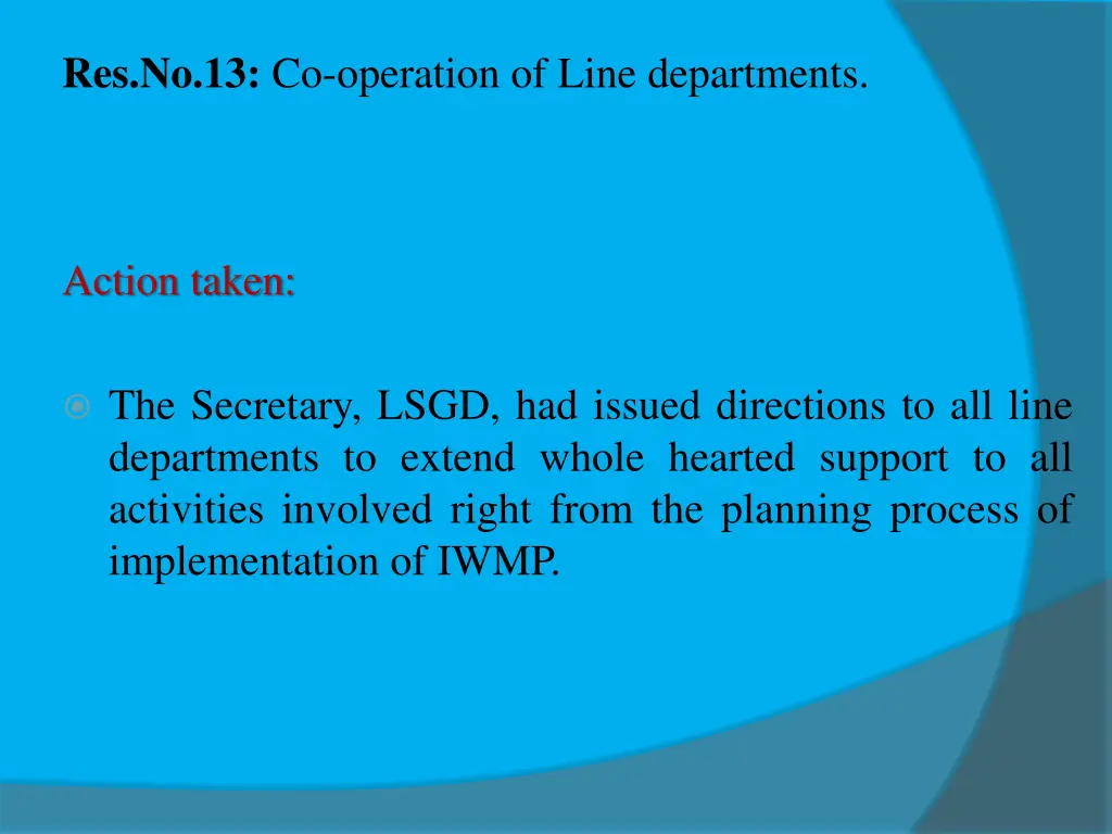 res no 13 co operation of line departments