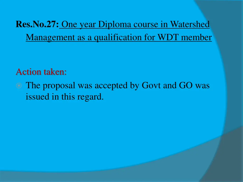 res no 27 one year diploma course in watershed