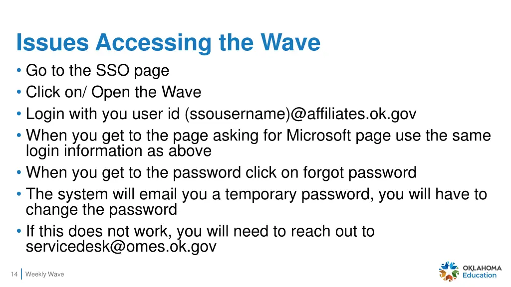 issues accessing the wave go to the sso page