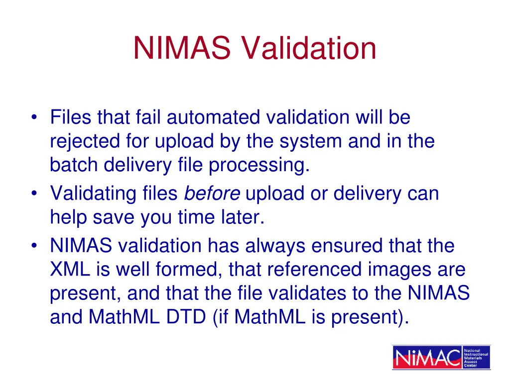 nimas validation