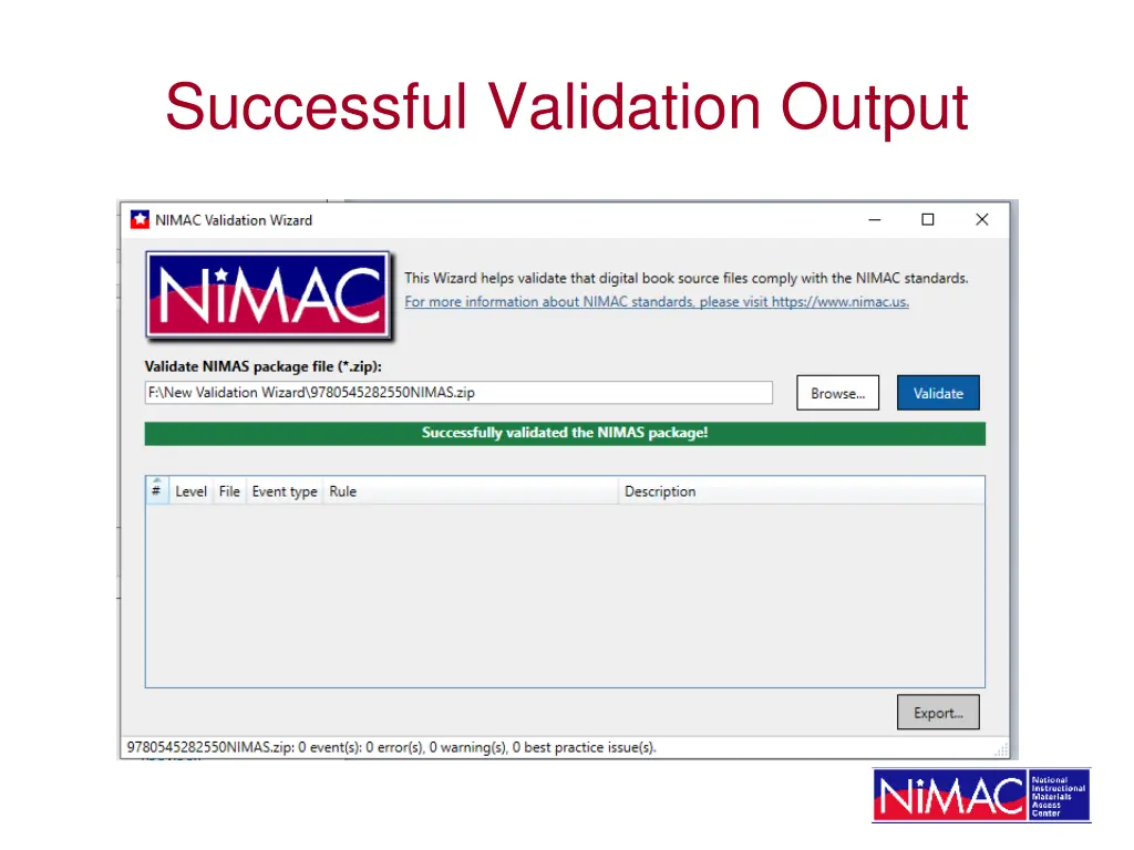 successful validation output