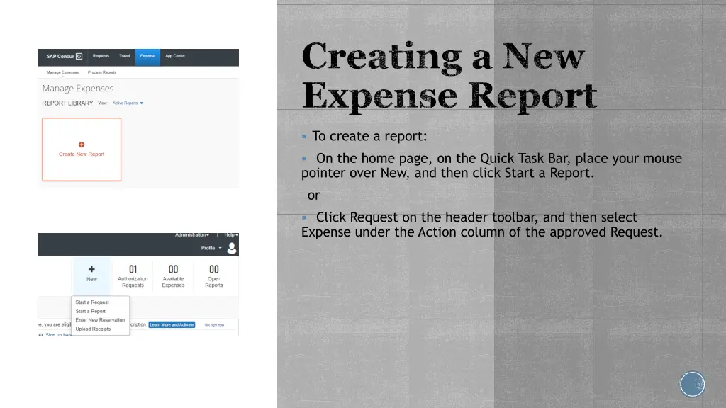 creating a new expense report