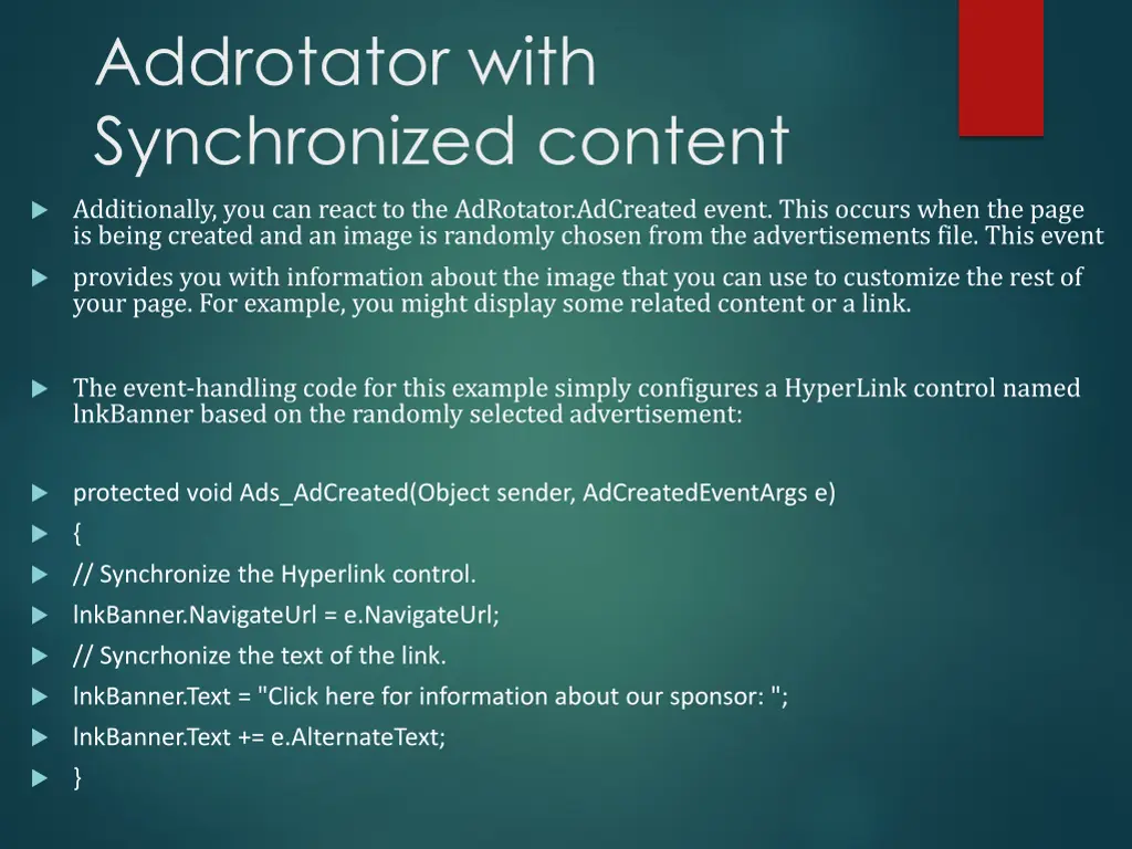 addrotator with synchronized content