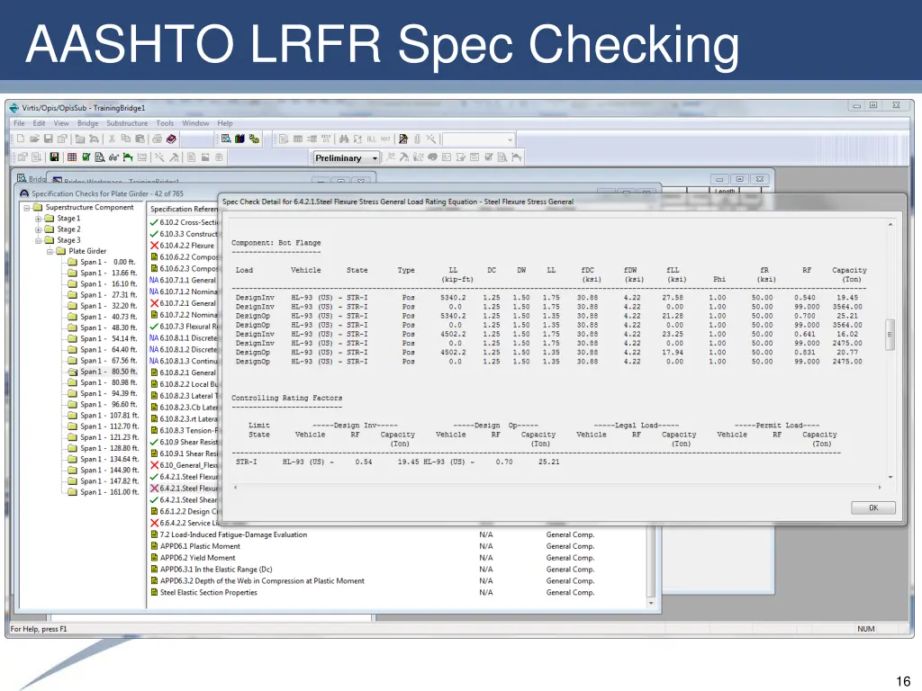 aashto lrfr spec checking