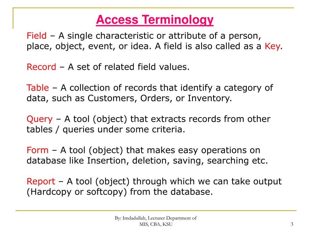 access terminology