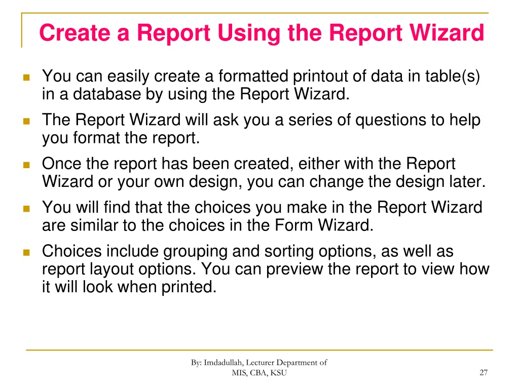 create a report using the report wizard