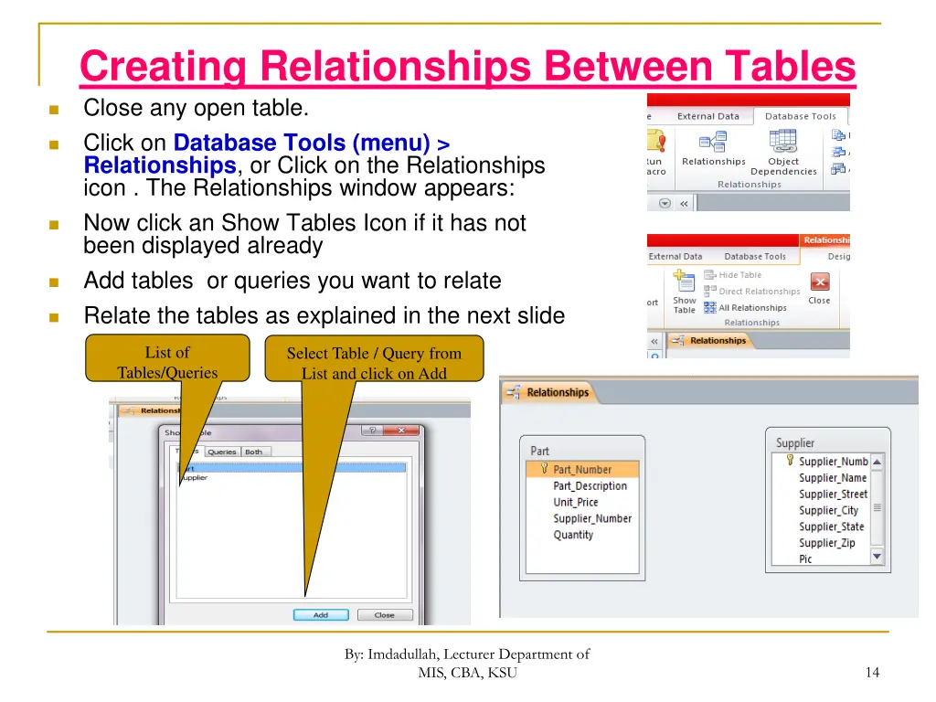 creating relationships between tables close