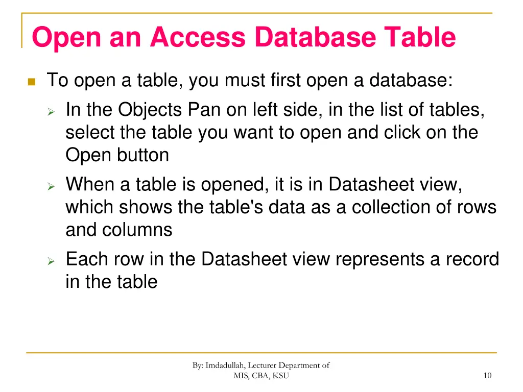 open an access database table