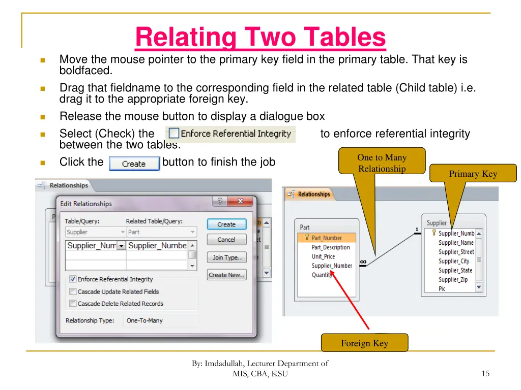 relating two tables move the mouse pointer