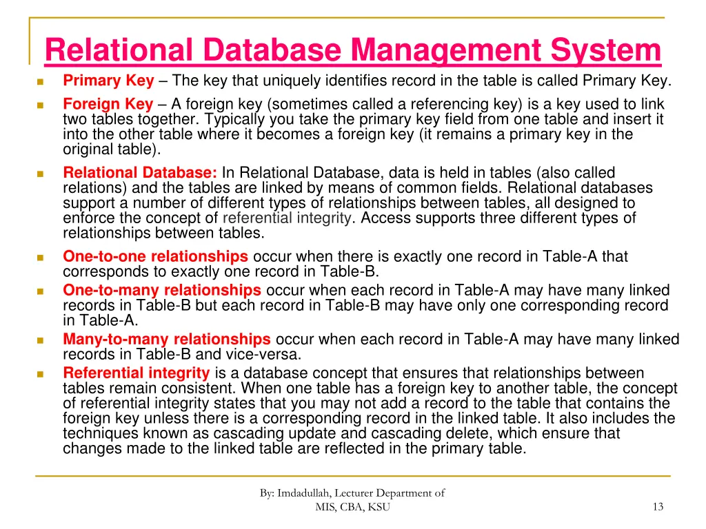 relational database management system primary