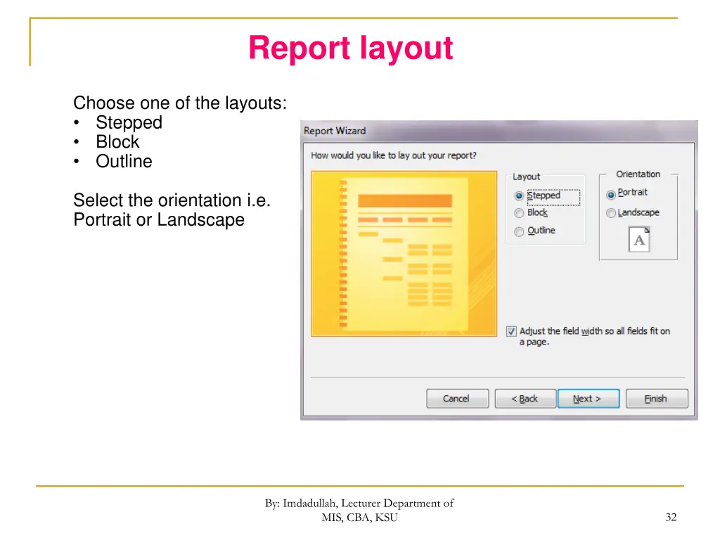 report layout