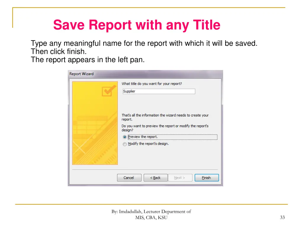 save report with any title