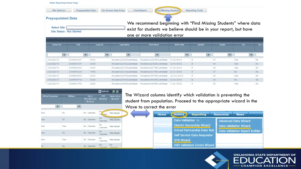 we recommend beginning with find missing students