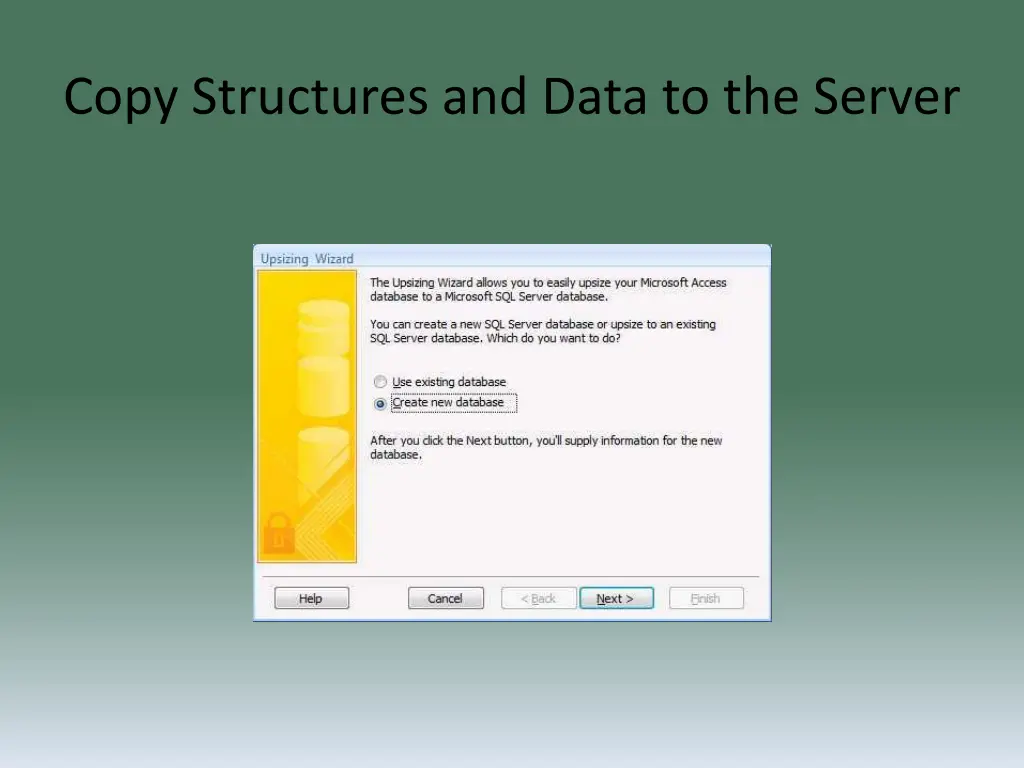 copy structures and data to the server 1