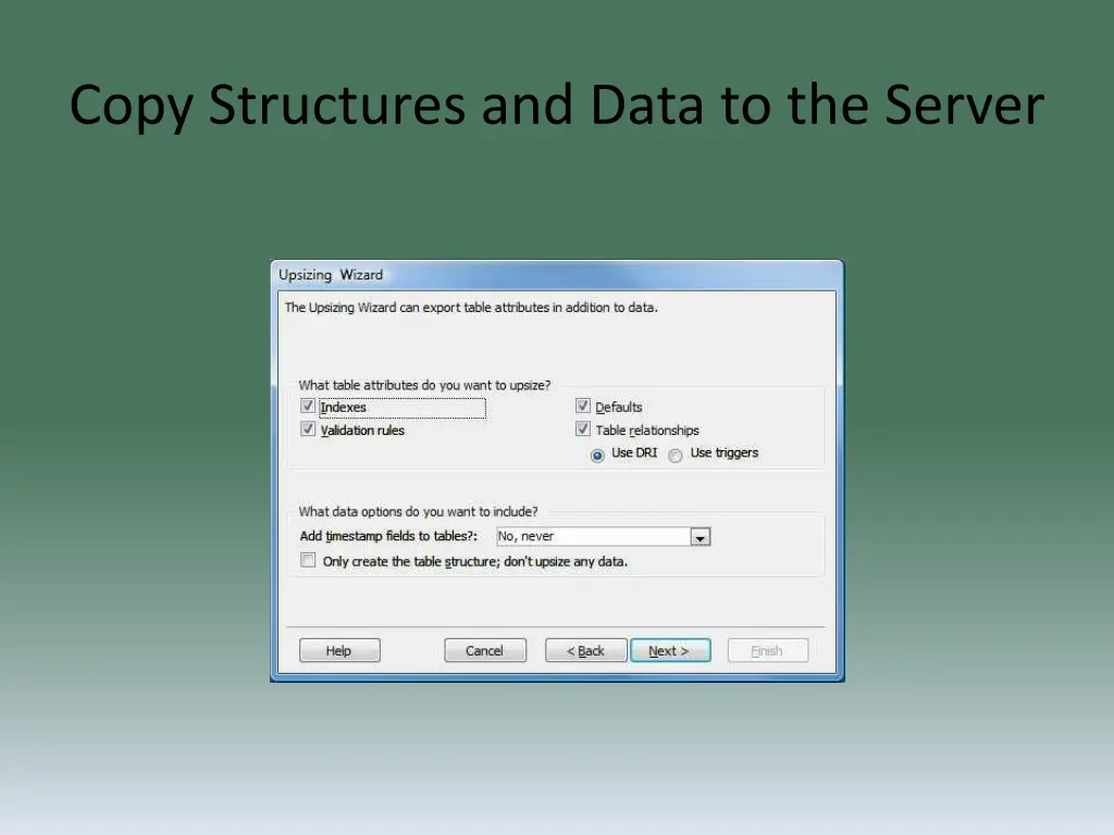 copy structures and data to the server 4