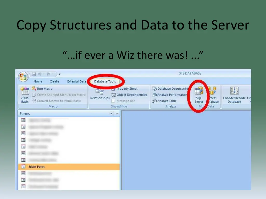 copy structures and data to the server