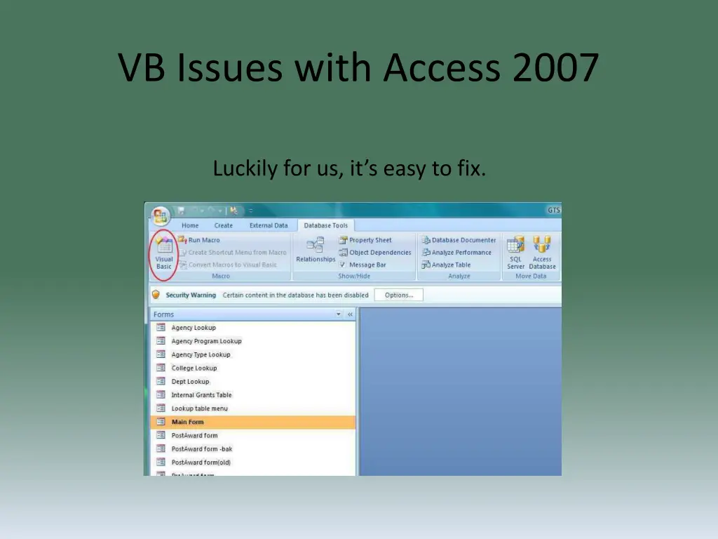 vb issues with access 2007 1