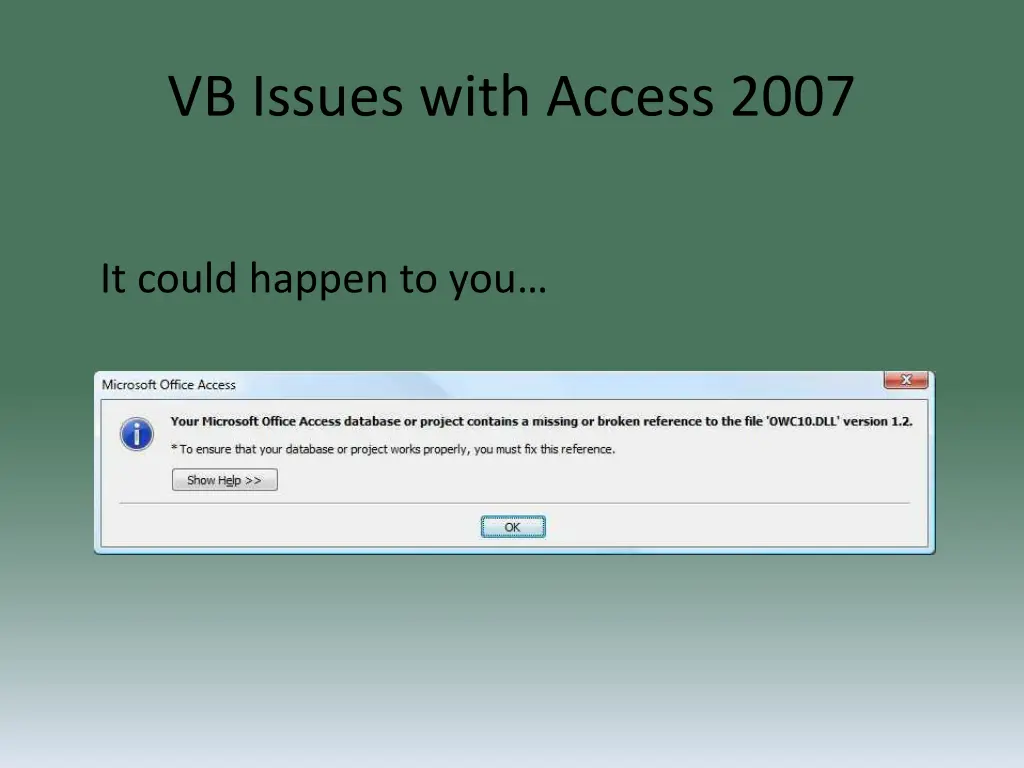 vb issues with access 2007