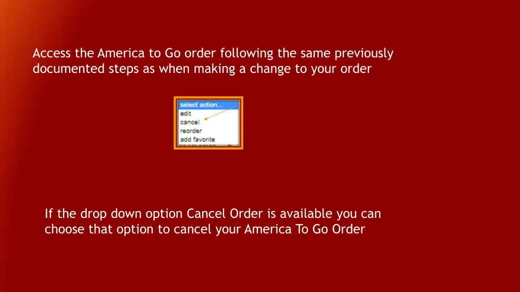 access the america to go order following the same