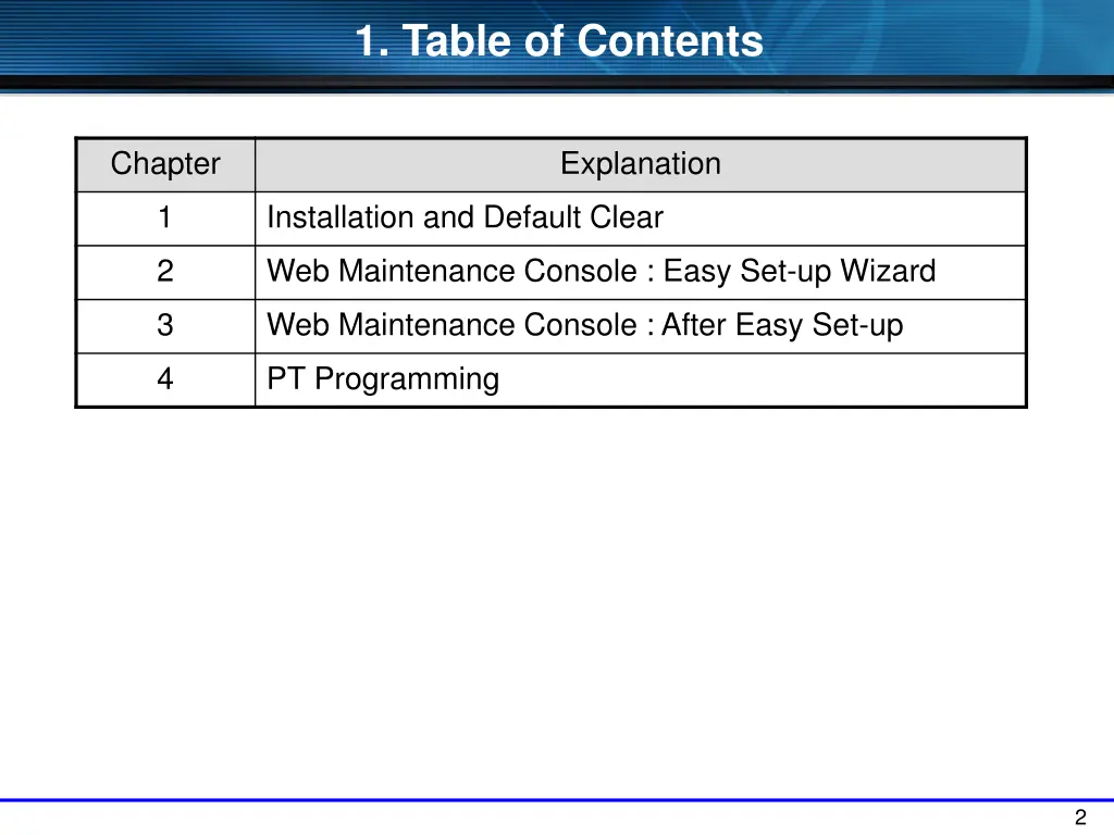 1 table of contents